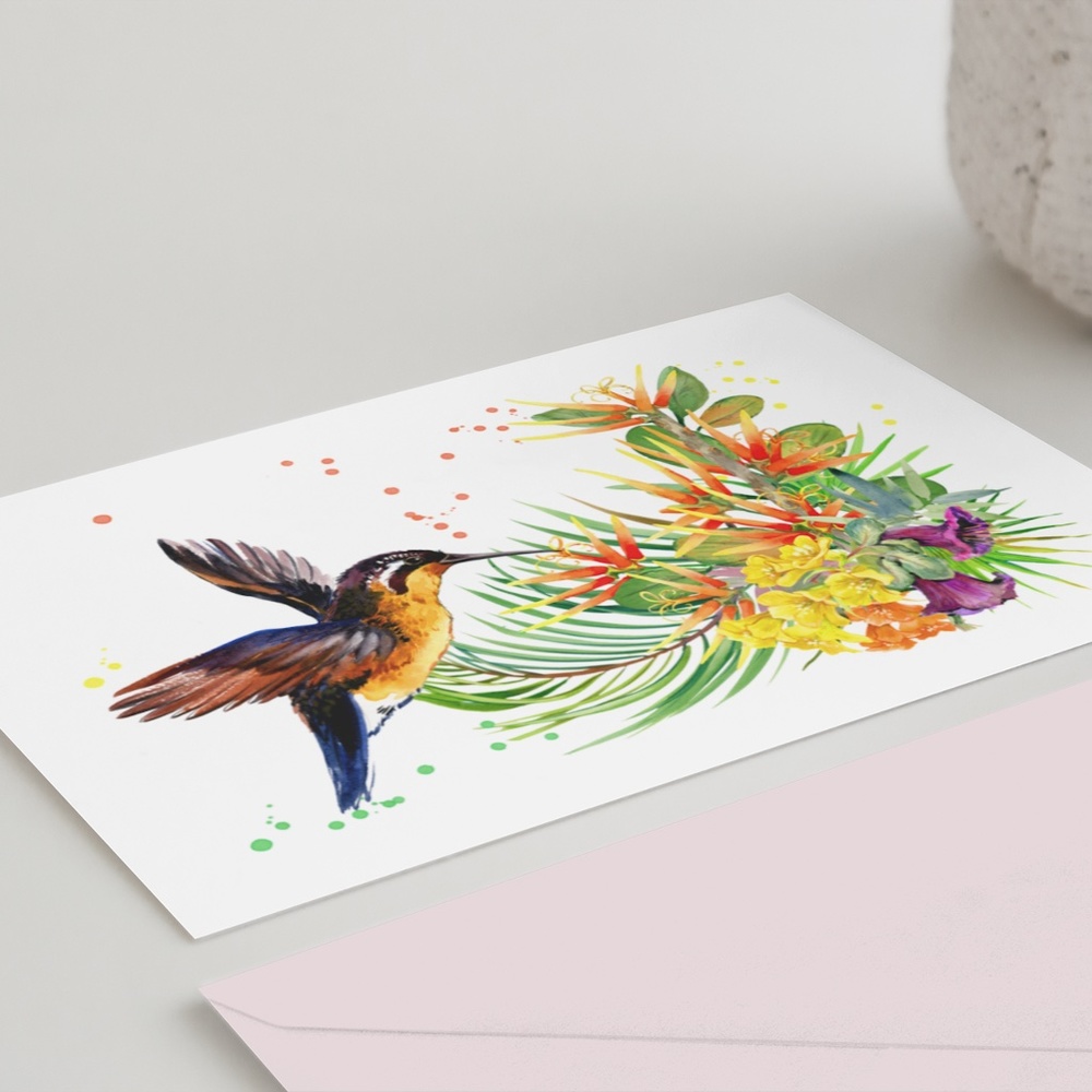 Watercolor Floral Hummingbird Colibri Wall Art Illustration Print Unframed - Picture 4 of 5